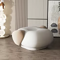 Modern White Round Sofa Stool With Plush Cushions In Stylish Interior Space