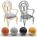 Gold And Black Leisure Chairs With Ornate Iron Frame And Colorful Cushions