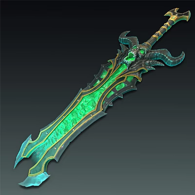 Mythical Enchanted Sword With Glowing Green Blade Horned Hilt And Intricate Gemstone Inlays 3d model