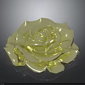 Golden Yellow Rose with Shiny Metallic Layered Petals Exhibiting Glossy Floral Design on Dark Background