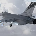 Two Seater Fighter Jet Flying In Cloudy Sky With Mounted Weapons And Extended Landing Gear 3d model