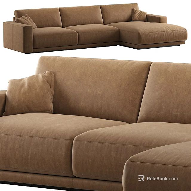 Modern Brown Sectional Sofa With Soft Fabric And Decorative Pillow 3d model 
