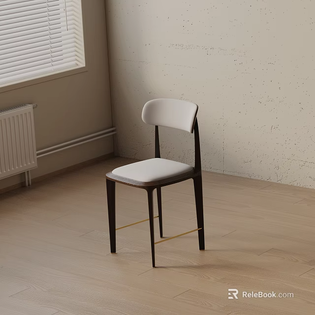 Modern Dining Chair With White Cushioned Seat Backrest Dark Wood Frame And Gold Legs 3d model 