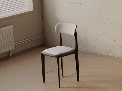 Modern Dining Chair With White Cushioned Seat Backrest Dark Wood Frame And Gold Legs 3d model