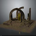 Ancient Stone Architecture Featuring Arched Design Stone Pillars And Golden Central Structure