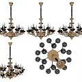 Various Vintage And Modern Chandeliers With Crystal And Brass Design Elements