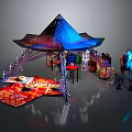 Cartoon Scene With Colorful Tent String Lights Table Chairs Rug And Camel