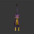 Game And Movie Fantasy Character With Purple Yellow Body Long Curved Tail And Pointed Ears