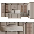 Elegant Modern Kitchen Cabinets With Glazed Doors And Stone Island Countertop