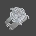Silver Metallic Mechanical Hat Featuring Unique Futuristic Structure And Grid Pattern Details