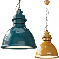 Stylish Blue and Yellow Metallic Pendant Lights with Chain Hanging for Home Decor