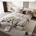 Modern Double Bed Interior With Soft Pillows Bedside Lamps And Area Rug 3d model
