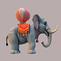 Cute Blue Gray Elephant Figurine With Hot Air Balloon And Decorative Tasseled Blanket