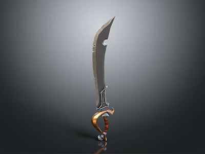 Ornate Curved Metal Sword With Sharp Blade And Decorative Handle Design 3d model