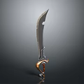 Ornate Curved Metal Sword With Sharp Blade And Decorative Handle Design