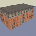 Red Brick Multi Storey Office Building With Large Windows And Flat Roof 3d model