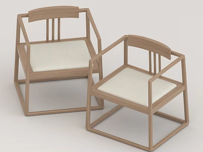 Modern Wooden Lounge Chair With Armrest And Comfortable Light Fabric Cushion Design 3d model