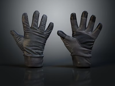 A Pair Of Dark Tactical Military Gloves With Full Finger Protective Design 3d model