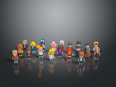 Group of Cartoon Characters 3D Models With Various Hairstyles And Colorful Outfits 3d model