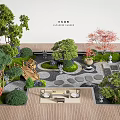 Japanese Style Courtyard Garden Design With Wooden Bridge Stone Paths And Red Maple Trees