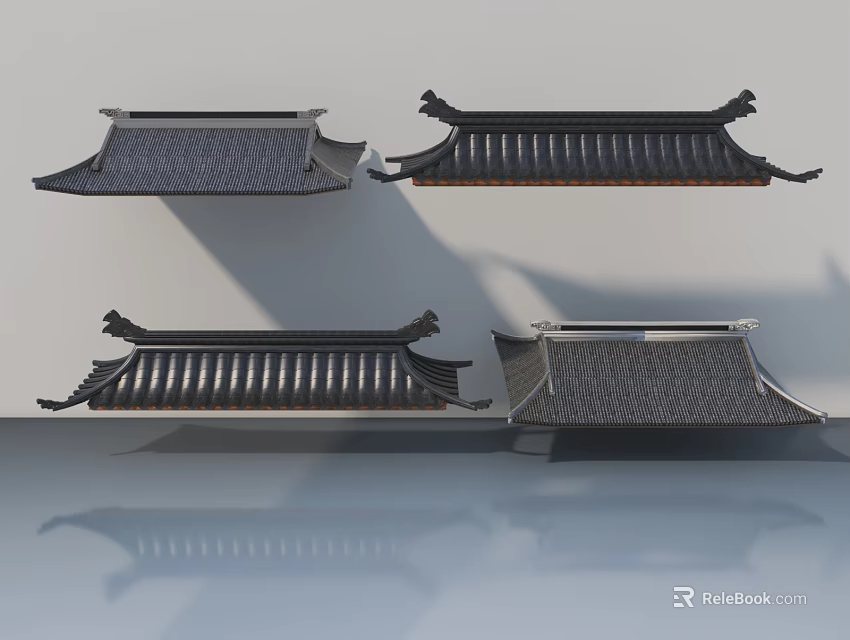 Different Traditional Chinese Roof Styles With Tiled Surfaces And Ornate Eaves 3d model 