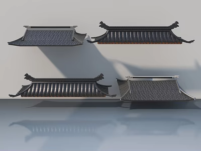 Different Traditional Chinese Roof Styles With Tiled Surfaces And Ornate Eaves 3d model