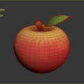 Fresh Red and Yellow Gradient Apple with Green Leaf Brown Stem and Shiny Surface 3d model