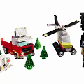 Building Blocks Set Featuring Fire Truck Helicopter Viking Figure And Small Pine Trees