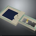 Detailed Architectural Scale Model With Blue Open Space White Structure And Interior Yellow Figurine