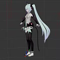 Anime Style Game Character With Long Turquoise Blue Hair Mechanical Outfit And Arms Extended Pose