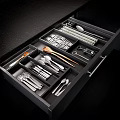 Organized Cutlery Set Arranged in Modern Kitchen Drawer with Forks Spoons Knives and Wooden Utensils