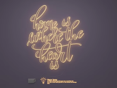 LED Neon Lighting Combination With Home Is Where The Heart Is Decorative Design 3d model