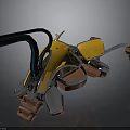 Futuristic Yellow Motorcycle With Green Tubes And Brown Mechanical Parts