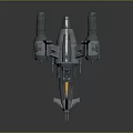 Futuristic Spaceship Model With Dual Engines Gray Metallic Body Blue Accents And Yellow Stripes