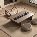 Japanese-style Tatami Tea Table Futon Rattan Seat Rattan Futon Tea Tray Tea Set 3d model