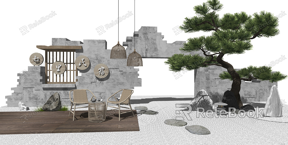 New Chinese style landscape sketch homestay courtyard landscape model