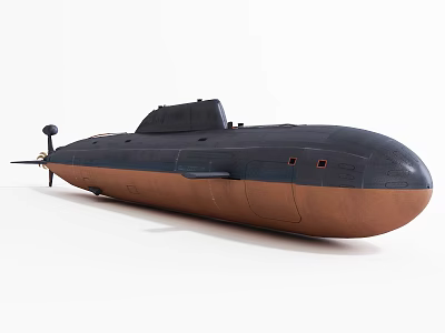 Military Submarine Featuring Dark Blue And Brown Hull With Tower Propeller And Exterior Details 3d model