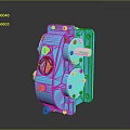 Household Appliance Blue Mechanical Structure With Bolts Circular Parts Green Shaft And Yellow Knobs