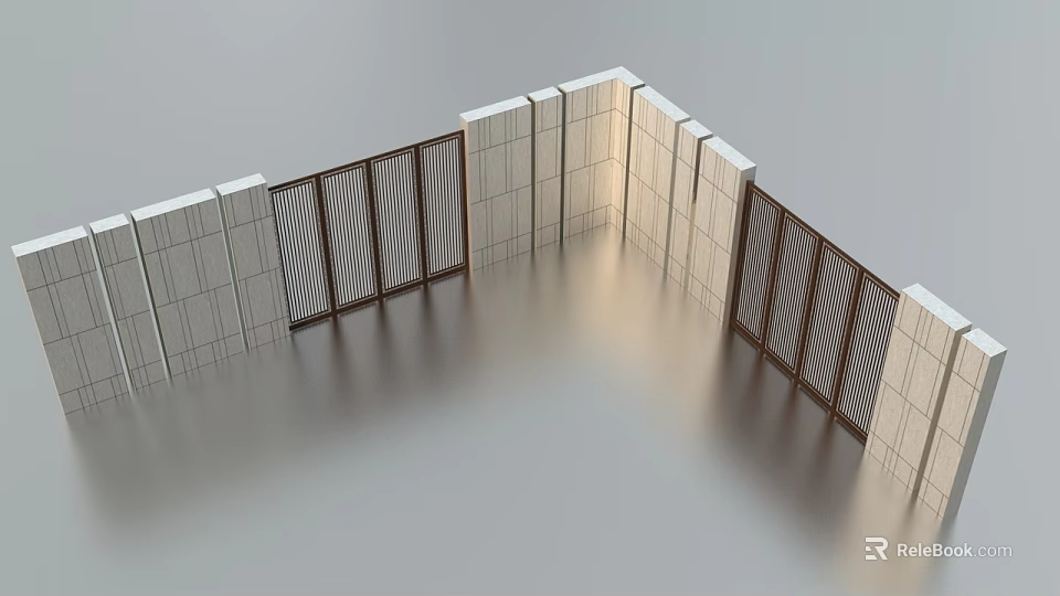 Modern Feature Wall Design With White Panels And Wooden Lattice Structure 3d model 