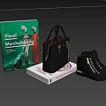 Decorative Accessories Display Set with Books Handbag and Boots on Blue Round Display Stand