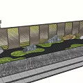 Modern Outdoor Feature Wall With Geometric Perforated Pattern Decorative Stones And Greenery 3d model