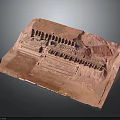 Red Architectural Model Showcasing Multi Level Steps And Arranged Building Units