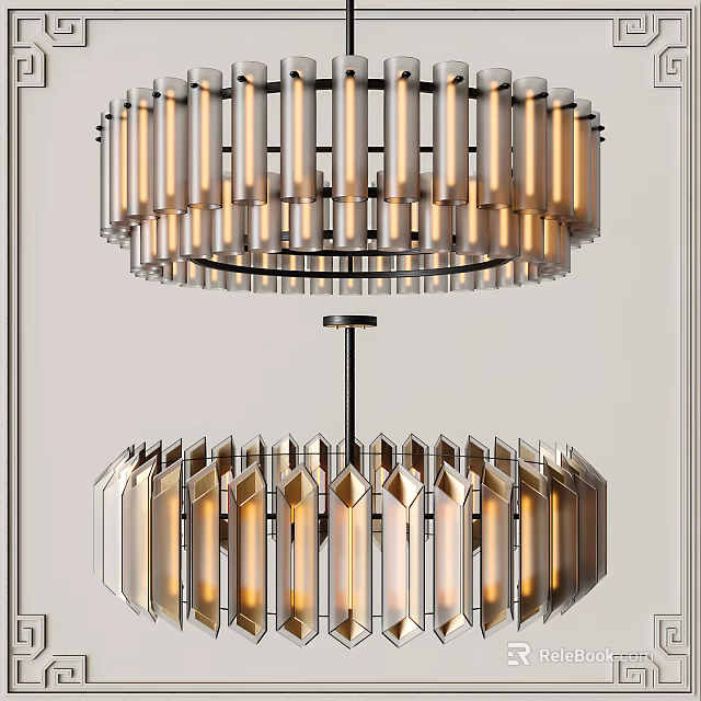 Modern Double Layered Chandelier With Geometric Metal Frame And Warm Lighting 3d model 