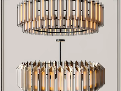 Modern Double Layered Chandelier With Geometric Metal Frame And Warm Lighting 3d model