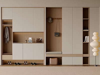 Modern Shoe Cabinet Entryway Storage Design With Coat Hooks Bench And Shelves 3d model