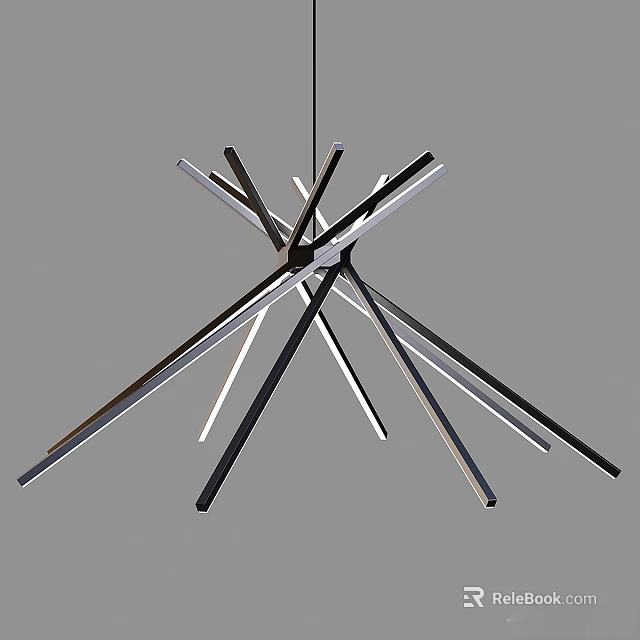 Stylish Modern Chandelier Design Featuring Black And Silver Radiating Metal Bars 3d model 