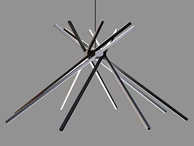 Stylish Modern Chandelier Design Featuring Black And Silver Radiating Metal Bars 3d model