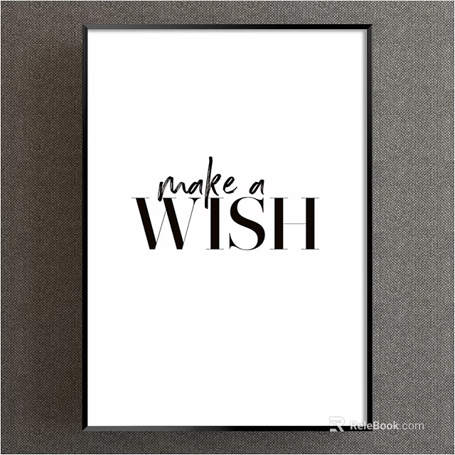 Make a Wish Black and White Typography Framed Wall Art Decorative Print 3d model 