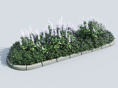 Roadside Facilities With Green Plants Purple Flowers And Concrete Curb 3d model