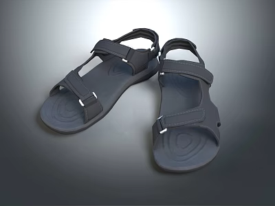 Black Casual Sandals With Double Straps And Textured Sole For Everyday Summer Wear 3d model